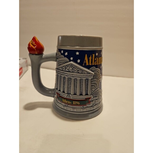 🏅Vintage Budweiser 1996 USA Atlanta Olympic Games Beer Stein Mug Torch Handle - Picture 3 of 5